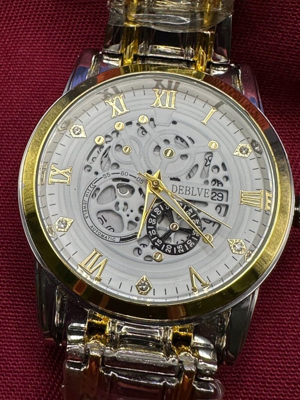 Deblve Men’s Quartz Watch Round Skeleton Dial. Fresh Battery